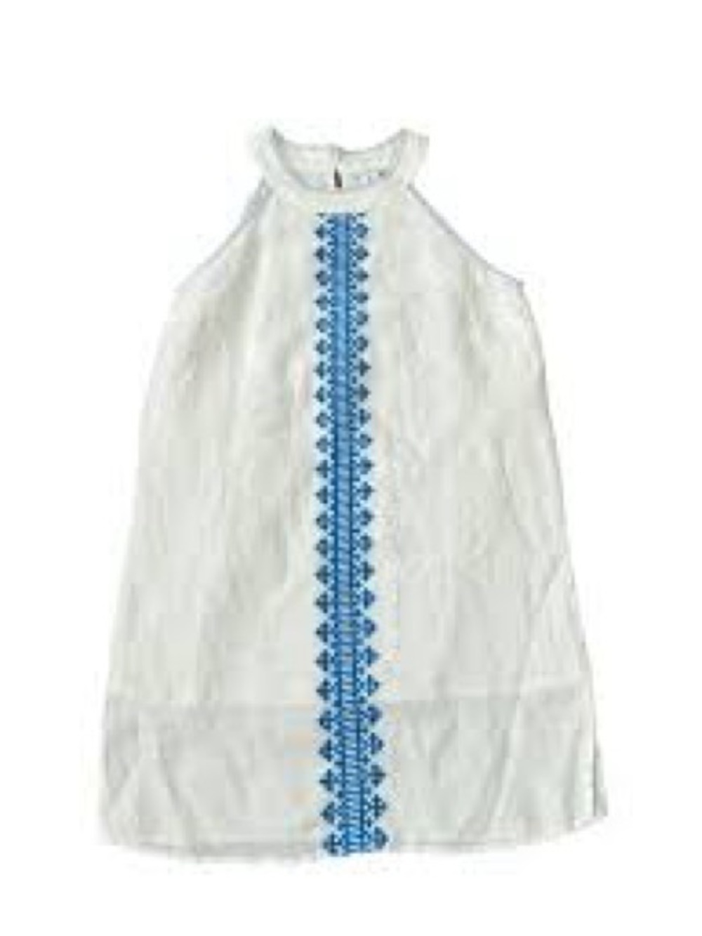 Lucky Brand White Halter Dress with Blue Embroidery